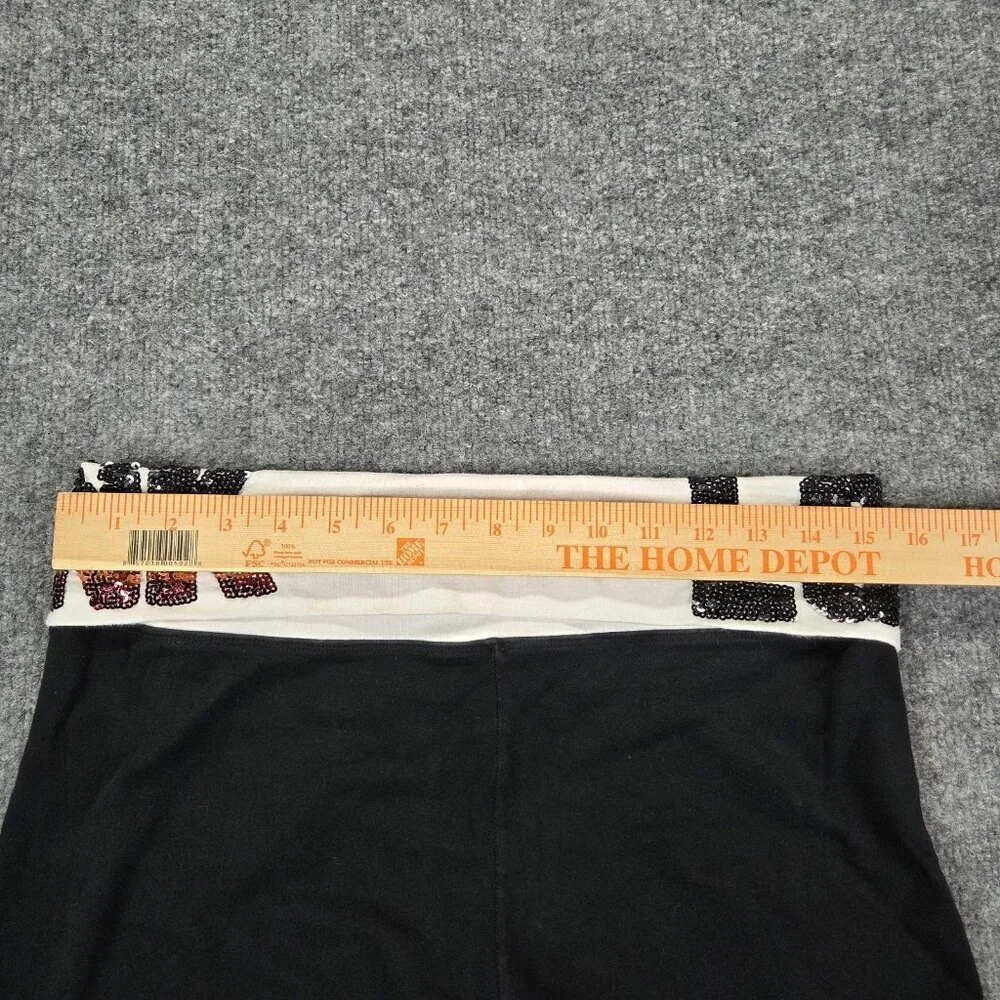 Victoria Secret PINK LOVE Black Yoga Cropped Fold Over Pants Sequins Large‎ Y2k